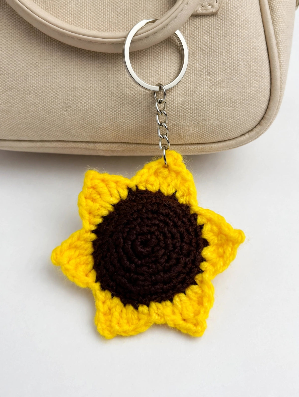 Handmade Sunflower Crochet Keychain – Cute Yellow Flower Bag Charm for Women