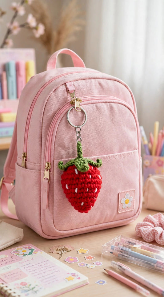 Handmade Strawberry Crochet Keychain – Cute Red Strawberry Bag Charm for Women