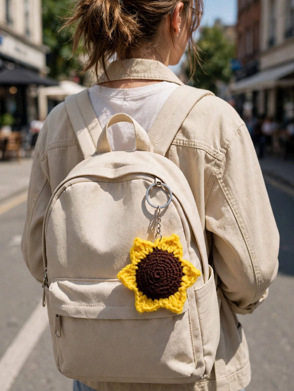 Handmade Sunflower Crochet Keychain – Cute Yellow Flower Bag Charm for Women